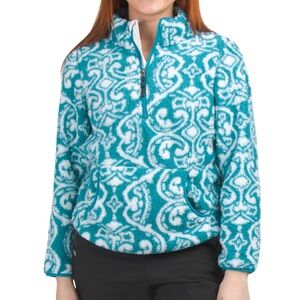 Neve Faux Sherpa Pullover Paisley Print Quarter Zip Front